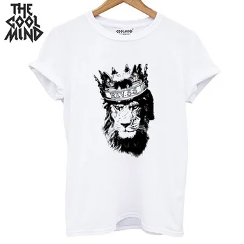 

coolmind 100% cotto lion print women T shirt casual short sleeve loose women tshirt cool o-neck t-shirt female tee shirt tops