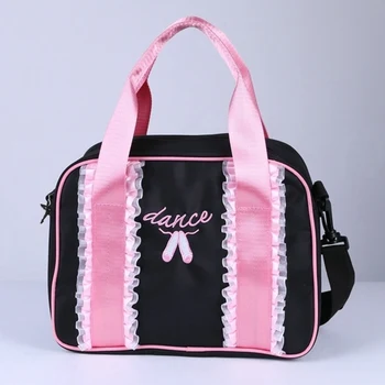 

Children Pink Latin Dance Bag Girls Messenger Crossbody Shoulder Bag Lace Embroidery Top-handle Bag Polyester Compound Fabric