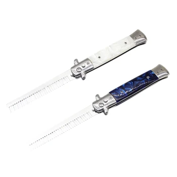 

2Pcs Automatic Stainless Steel Combs Foldable Knife Brushes Hair Trimmer Comb Brush Accessories White & Blue