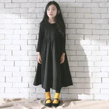 Новое весенне-осеннее платье для маленьких девочек модное платье для подростков черное платье с длинными рукавами для маленьких девочек, LZ681