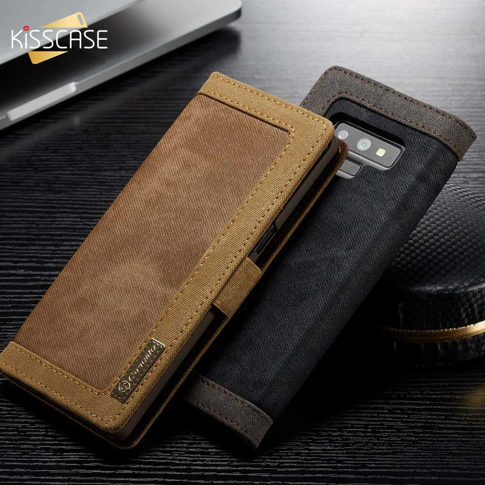 

KISSCASE Canvas Leather Flip Case For Samsung S10E Denim Original Bookcase For Samsung S9 S8 S10 Plus S7 Note 8 9 Coque Fundas