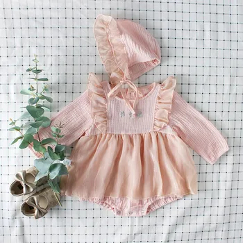 

Baby Girls spring autumn Romper Embroidered double-sided cotton cloth Baby Girls Romper Triangle White pink Baby Girls Romper