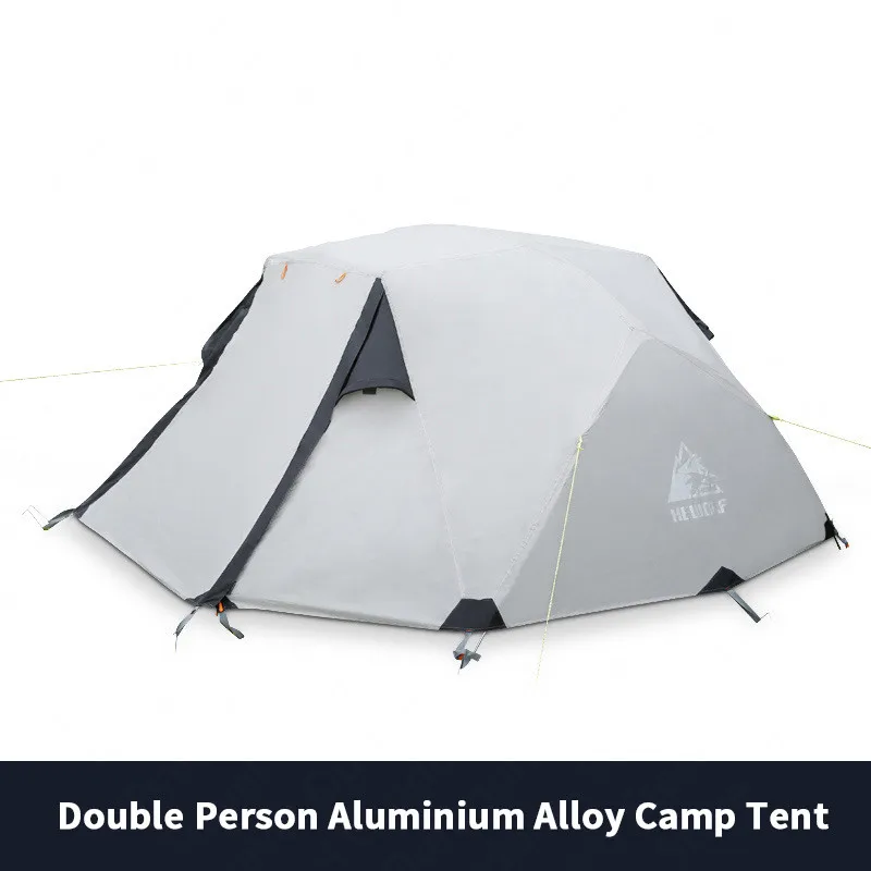 Hewolf Outdoor Winter Camping Tent 2 Persons Double Layer Waterproof Aluminum Alloy Tent Pole Breathable Double Doors Tent - Цвет: Grey White