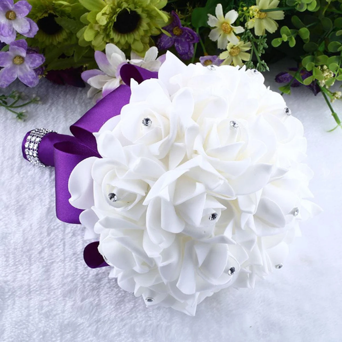 2019 красивый белый/красный свадебный цветок цвета слоновой кости Свадебный букет Искусственный цветок «Роза» букет хрустальные свадебные