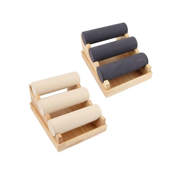 

2 Pcs Wood 3 Tier Bracelet Watch Stand Holder Jewelry Showcase Display Storage Necklace Bangle Organizer, White & Black