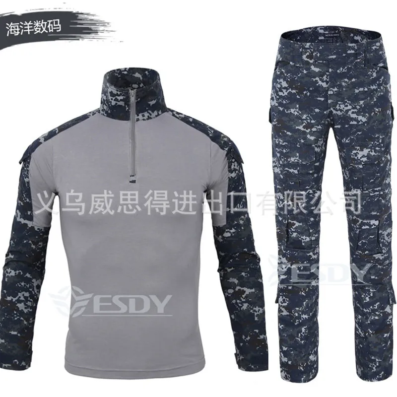Камуфляжный армейский боевой костюм для мужчин, военная футболка с длинным рукавом, брюки-карго, комплекты для походов, охоты, кемпинга, тренировочная форма - Цвет: 1