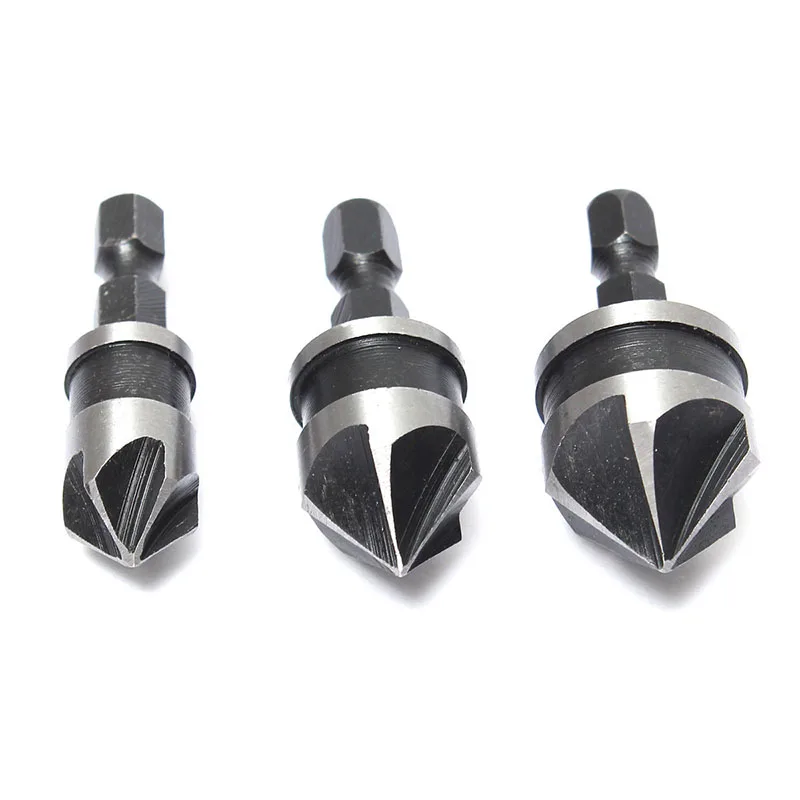 

3pc 12mm 16mm 19mm Countersink Bore Set 1/4" Hex Shank Wood Plastic Chamfer Bit