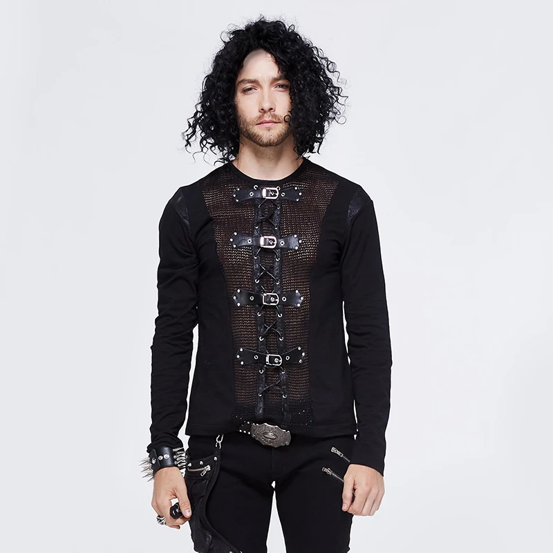 Модные мужские топы Devil Лидер продаж в стиле рок панк с пряжкой сетчатый