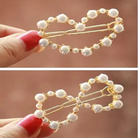 

tx060 Cute romantic Trendy simple alloy Heart geometry 8 word pearl hairpin sweet bangs Side clip hair female jewelry