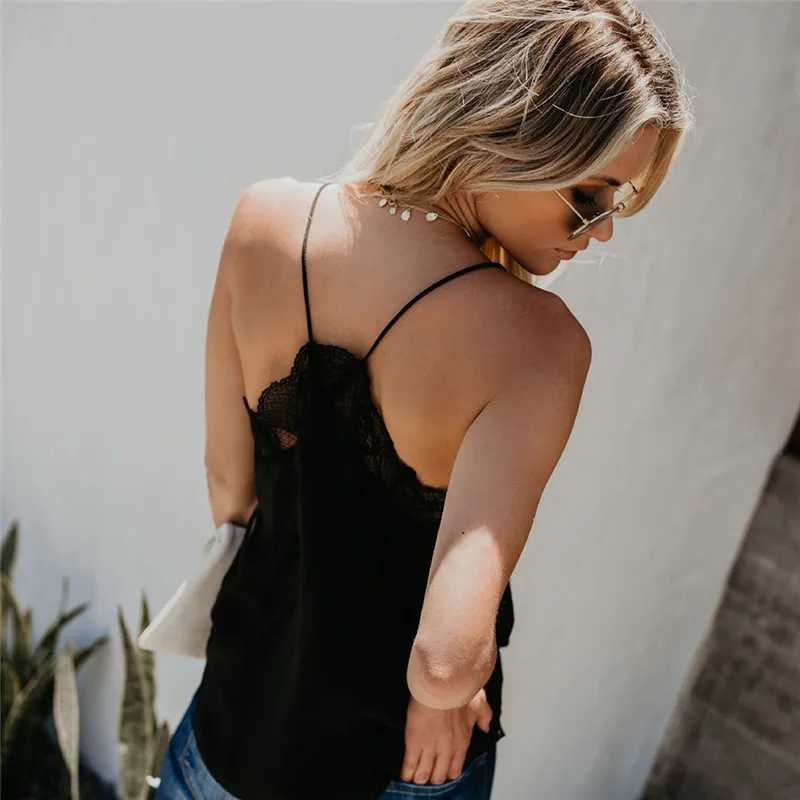 New 2022 Women V Neck Lace Strappy Vest Tops Summer Casual Sleeveless Black Tank White Shirt Tops 3 Colors corset t shirt