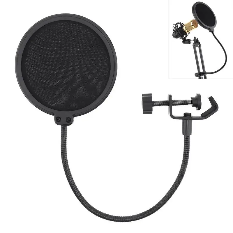 

Microphone Pop Filter Mesh Shield Mic Blowout Preventer Recording Windproof Microphone Anti Noise Net Cover Cantilever Bracket