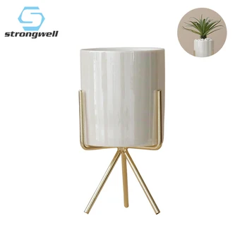 

Strongwell Nordic Morandi Ceramics Flower Pot Iron Frame Flowerpot Garden Wedding Home Decoration Accessories Tabletop Gift