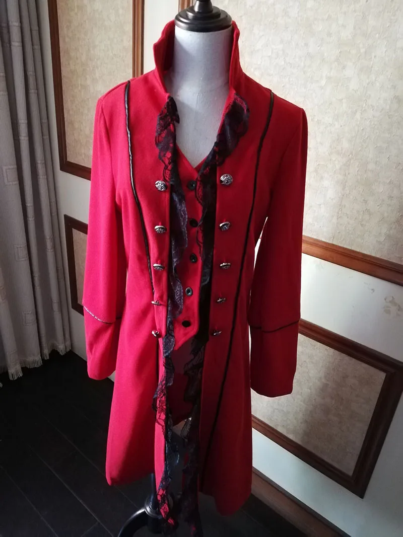 Ретро кружевной шерстяной Тренч с высоким воротником винтажный викторианский костюм элегантный женский длинный тонкий панк пальто для леди размера плюс