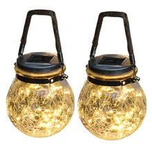 2 шт. атмосферная стеклянная банка Светодиодная лампа для патио трещины Наружное освещение декоративные вечерние солнечные пейзаж подвесной сад фея