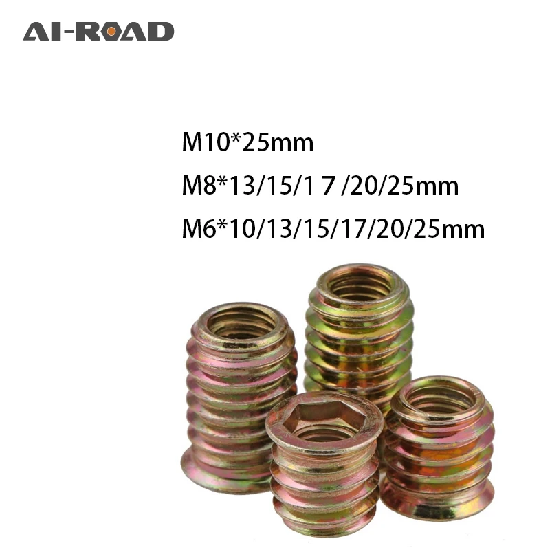 M6 M8 M10 20Pcs/Lot Inside Carbon Steel Hex Socket Insert Nut Threaded Outside Teeth Embedded