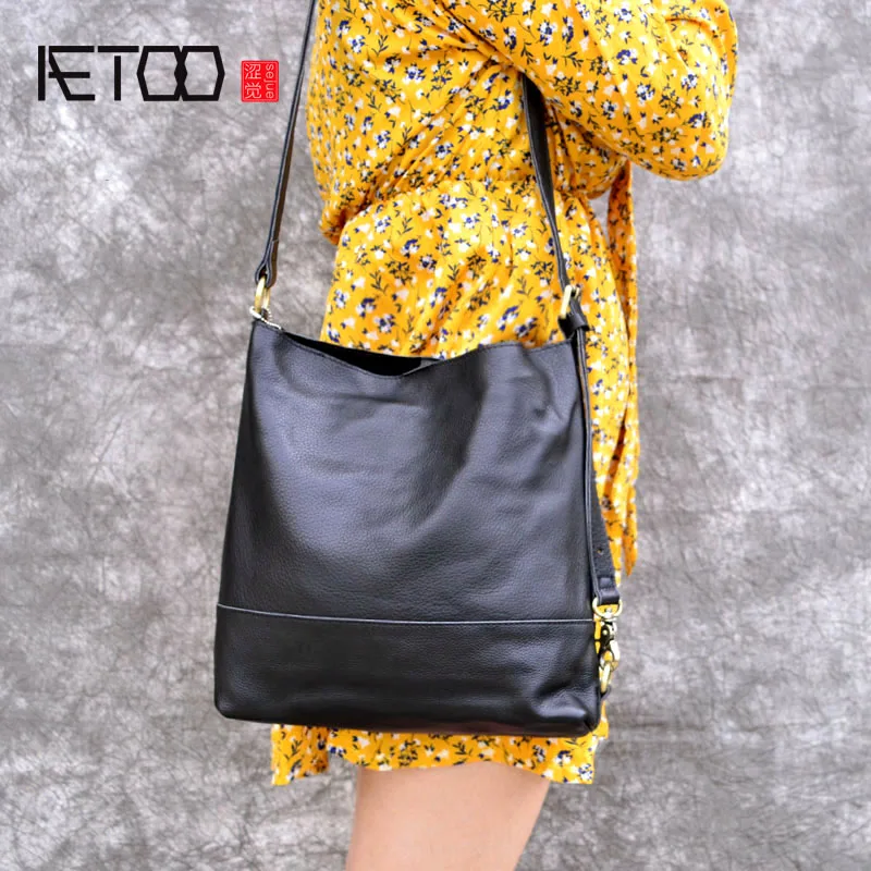 

BJYL Leather bag female new bucket bag handbag soft leather shoulder Messenger bag simple wild handbag