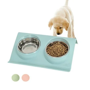 

Double Dog Bowl Pet Feeding Station Stainless Steel Water Food container Bowls Feeder Solution For Dogs Cats Supplies