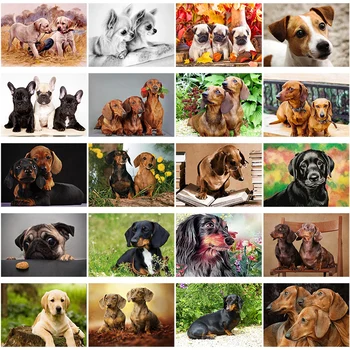 

DIY 5D Diamond Painting Dog Diamond Embroidery Cute Dachshund Dogs Animal Mosaic Cross Stitch Full Round Drill Home Decor Gift