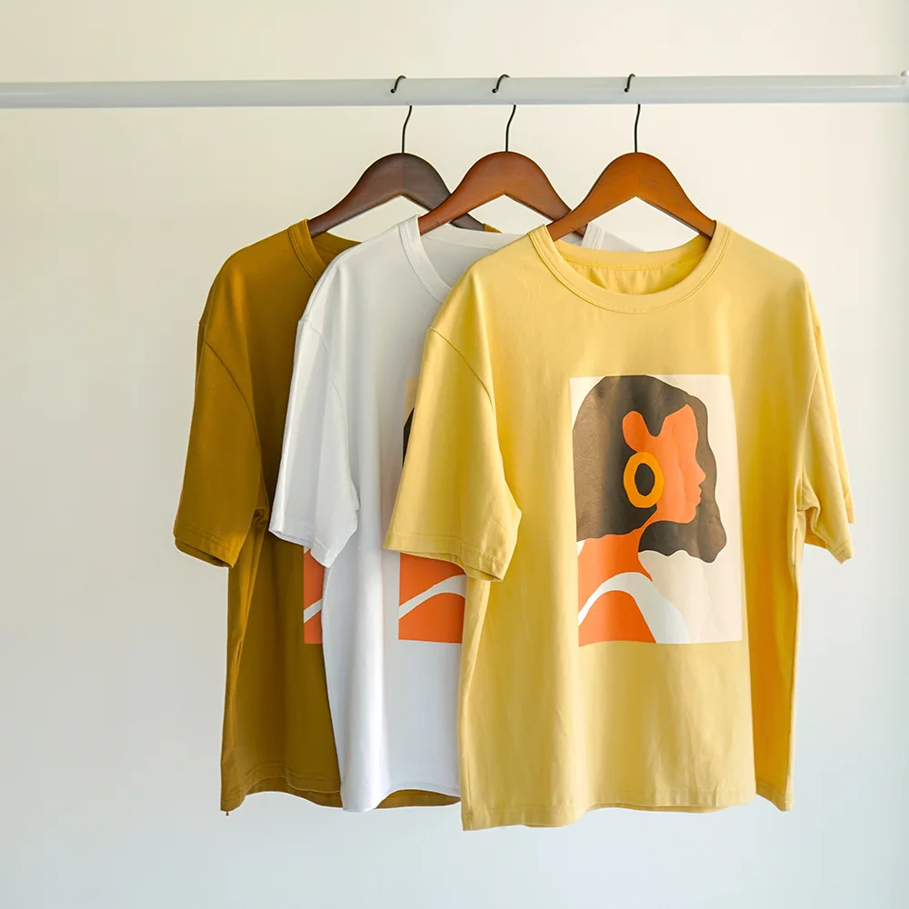 Summer T Shirt Women Character Printed Fashion Girls Tops 95% Cotton Female Tees O-Neck Korean T-shirts Short Sleeve Femme Shirt