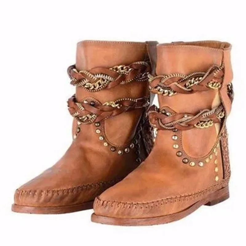 Женские ботинки на низком каблуке; ботинки в байкерском стиле с заклепками; ботильоны в римском стиле ретро; кожаные ковбойские ботинки; женские ковбойские ботинки с пряжкой и ремешком