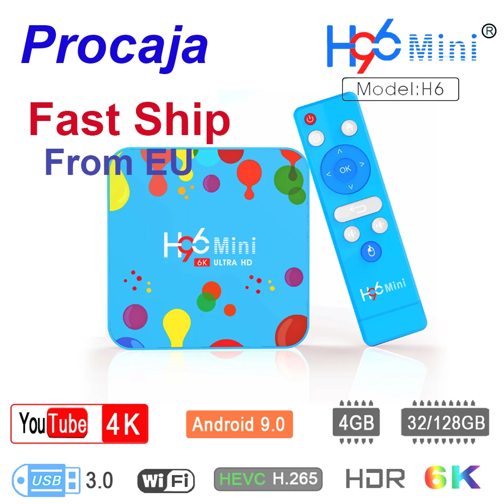 Procaja H96 mini H6 Android 9,0 Smart tv Box новейший H96 Мини Android tv BOX 4G ram 32G/128G rom H6 четырехъядерный телеприставка