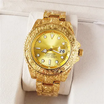 

Big Brand Luxury Men Watch Fashion Alloy Band Date Hip Hop Carved Water Ghost Unique Designer Watches Montres de Marque de Luxe