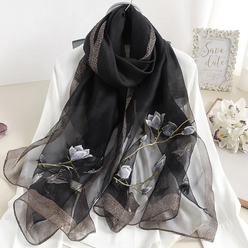 Luxury Women Silk Scarf Design Print Female Foulard Hijab Scarfs Summer Shawl Beach Cover- ups Scarves Wraps Neck Headband