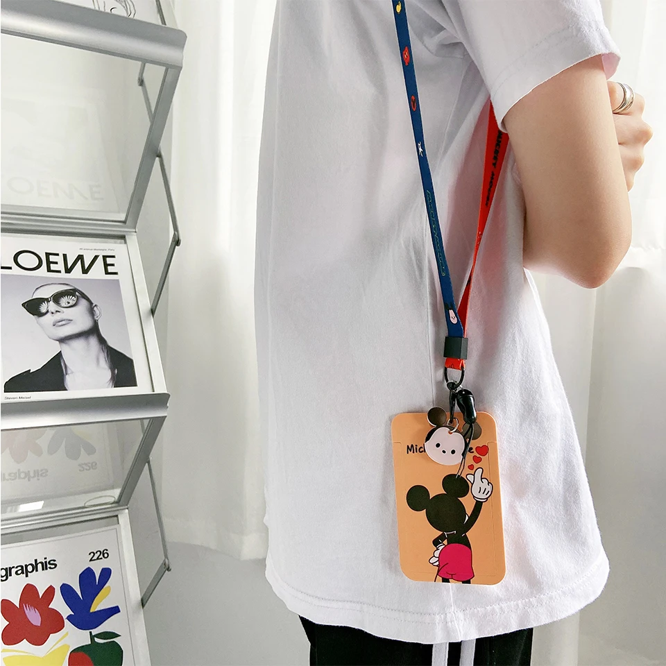Women Men Business Card Holder Keychain Cute Disney Neck Rope Credit