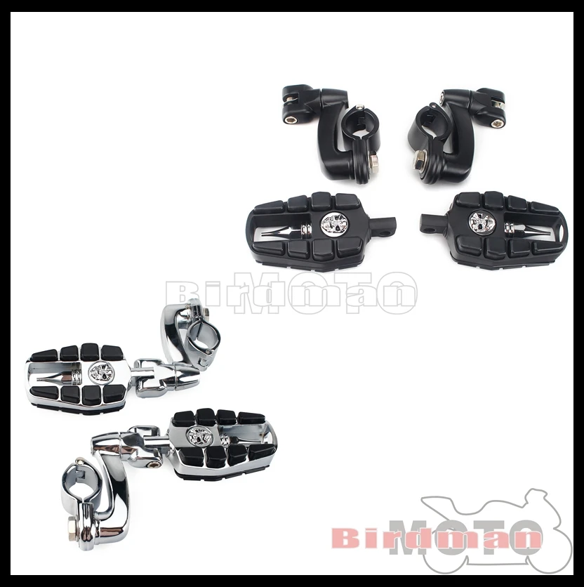 

Universal Motorcycle Black/Chrome Foot-Pegs Footrest Toe Peg With Clamp Zombie Skull Style For Harley Cafe Racer Honda Yamaha