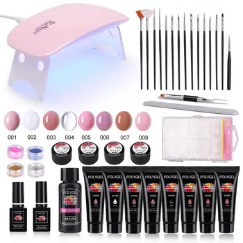 

8Pcs Polygel Set Nail Extension Acrylic Poly Gel Set Crystal Builder Gel Quick Extension Varnish Polish Gel set & UV/ LED Lamp