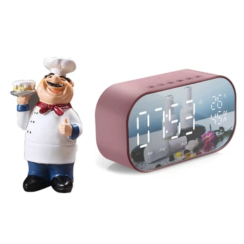 

1Pcs Alarm Clock Radio,Wireless Bluetooth Speaker & 1Pcs Retro Chef Model Ornaments Resin Crafts Mini Chef Figurines