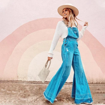 

2020 Casual Fashion Women Denim Jumpsuit Women High Waist Overalls Trousers Jeans Lady Sleeveless Wide Leg Flare Jeans Playsuit