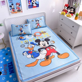 

Disney Mickey Minnie Bed Mattress Protector Cover Bed Mattress Topper Sheet Children Gift Summer Ice Silky Sleeping Bed Mat Set