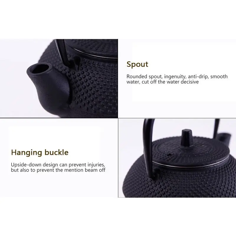 Style Cast Iron Kettle Teapot Comes With Strainer Tea Pot 300ml(Black) Promotion
