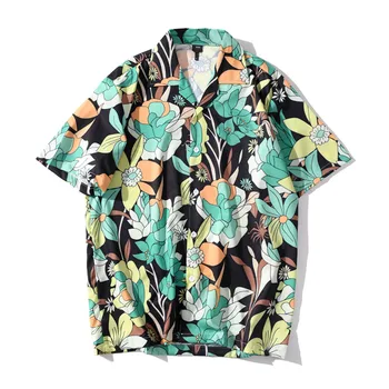 

Summer Men Shirt рубашка Beachwear Fashion Floral Print Shirts Casual Short Sleeve Beach Tops Loose Casual Blouse Free Ship