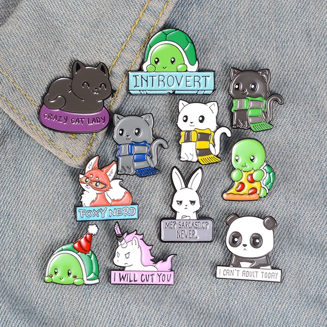 Angry Gray Cat Pin  Funny, cute, & nerdy pins