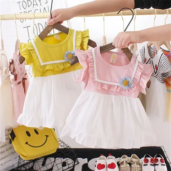 

2020 Cotton Casual Baby Girls Clothes Summer Patchwork Princess Dress Frill Sleeve Newborn Infant Baptism Birthday Party Dress