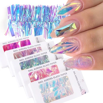 

1 Box Holographic Gradient Nail Foils Mirror Cellophane Transfer Sticker Aurora Glitter Laser Starry Sky Nail Decorations SA1567