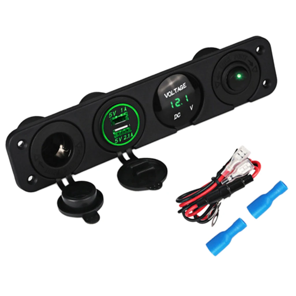 2.1 /1Amps Dual USB Rocker Style Fast Charger with Integrated Voltmeter, Green Backlit Led