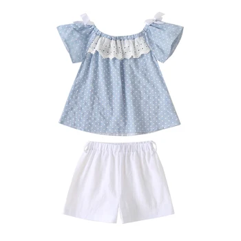 

newborn girls short sleeve patchwork tops bow lace T-Shirts solid shorts infant toddler girl clothes sets 2pcs 0-18M