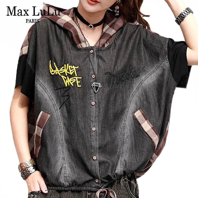 Max LuLu 2020 летние корейские модные женские клетчатые куртки свободные джинсовые