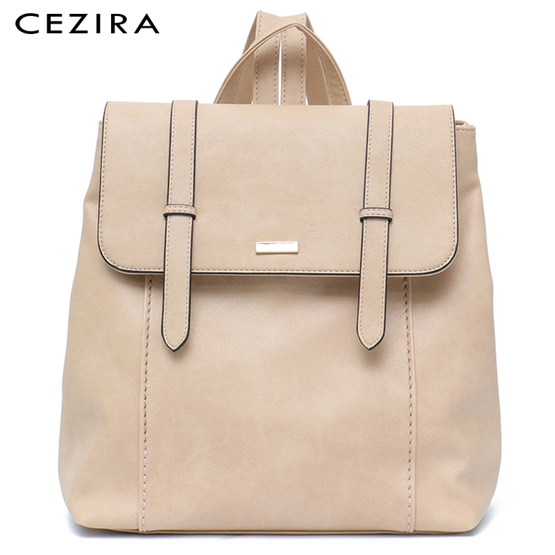 cheap CEZIRA Big Fashion Women Pu Leather Backpack England Style Large Girl Schoolbag School Knapsack Casual Female Shoulder Hand Bag