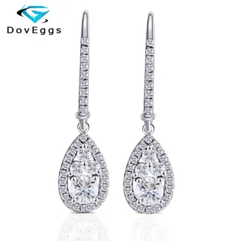 

DovEggs Gold Earrings 10K White Gold F Color Moissanite Anniversary Birthday Gifts for Women