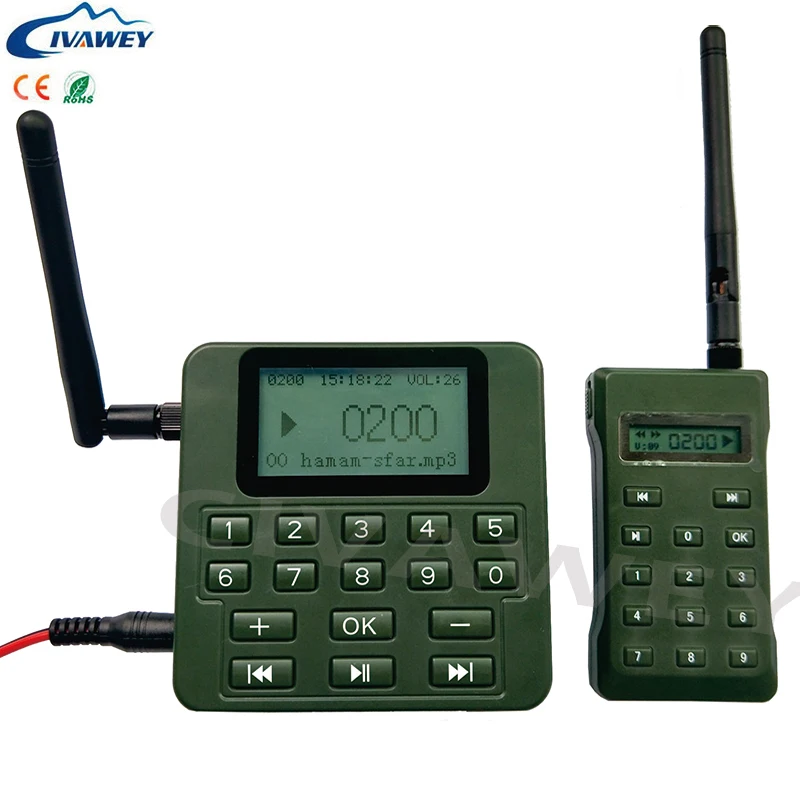 

2.5" display 500M remote controller 100W 200dB hunting bird caller MP3 player hunting sound amplifier bird voice decoy timer