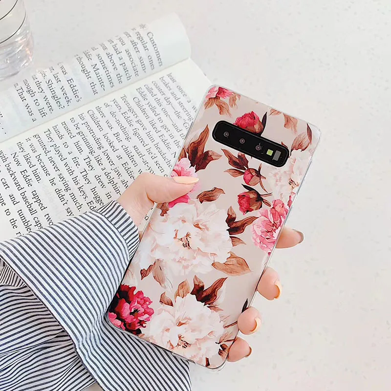 Чехлы в стиле ретро с цветами для samsung S10 S9 S8 Plus S10e матовый IMD Мягкий ТПУ чехол для samsung Galaxy A40 A50 A70 задняя крышка Fundas capa - Цвет: 1