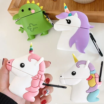 

For Apple AirPods 3D Cute Cartoon Couple Dinosaur Unicorn Case for Airpods 2 Wireless Earphone Headset Protective Cover Shell