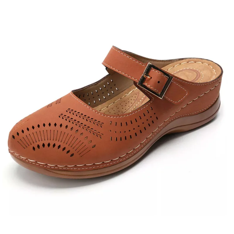 DAHOOD/женские босоножки на танкетке; Модная Летняя женская обувь с круглым носком и пряжкой; повседневные женские дышащие сандалии-гладиаторы на платформе - Цвет: brown