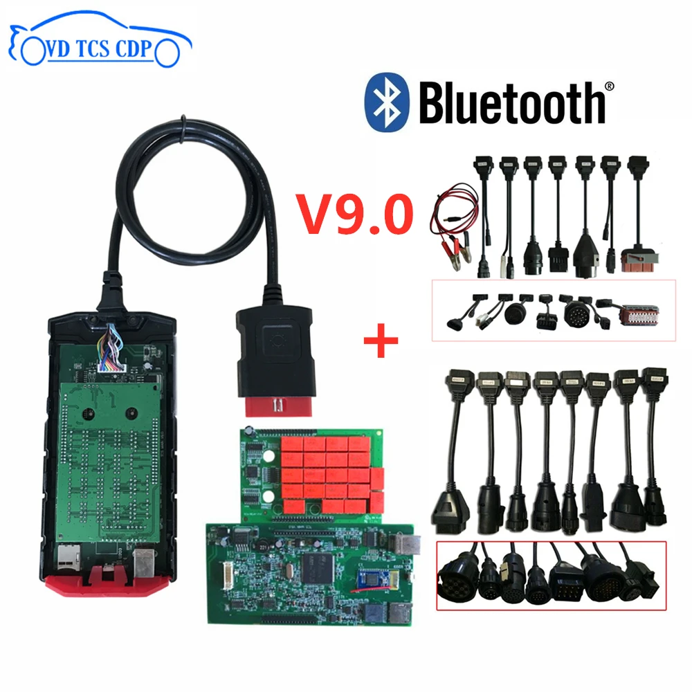 

ship by DHL obd2 scanner for delphis vd tcs cdp 2016R0 keygen V9.0 pcb with bluetooth diagnostic tool +16 pcs car/truck cables