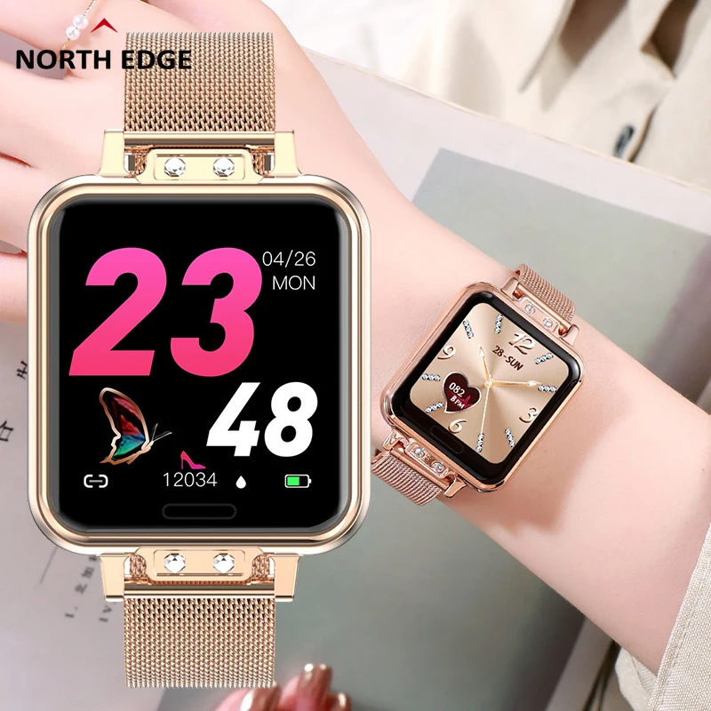 NORTHEDGE 2020 Digital Watches Women Smart Watch Square Screen Girl Smartwatch Heart Rate Blood Pressure Monitor For Android IOS afbeelding