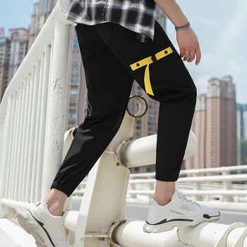 

2020 Spring Men's Solid Pants Casual Digital Design For Man Sporpants Elastic Waist Loose Homme Ankle-length Pants New Korea